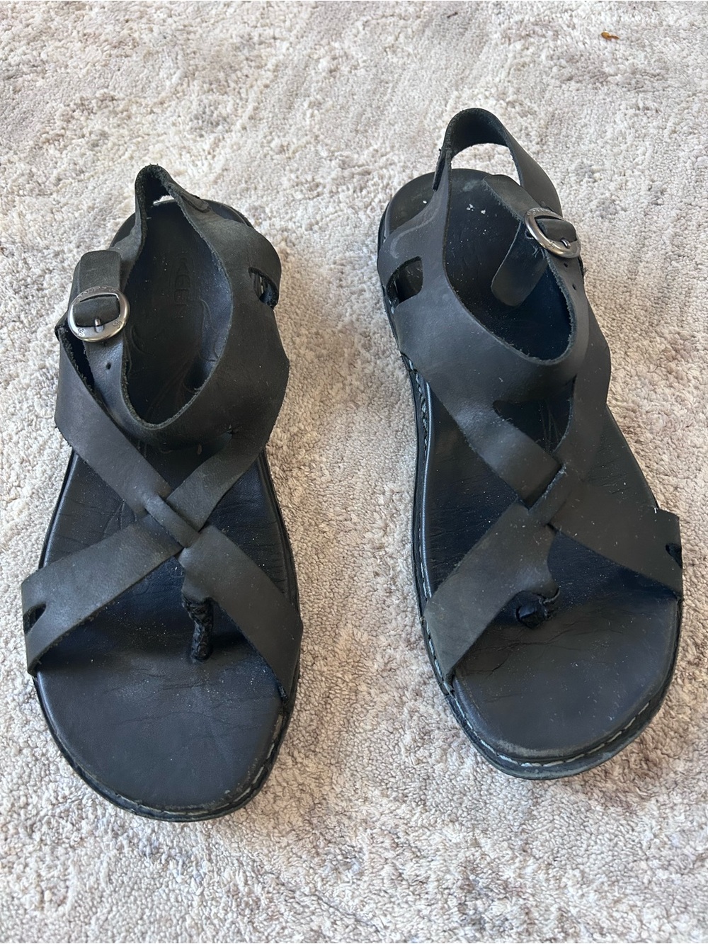 Keen Alman Women’s Sandal Sz 6 Black Leather Toe Post Adjustable Ankle Strap